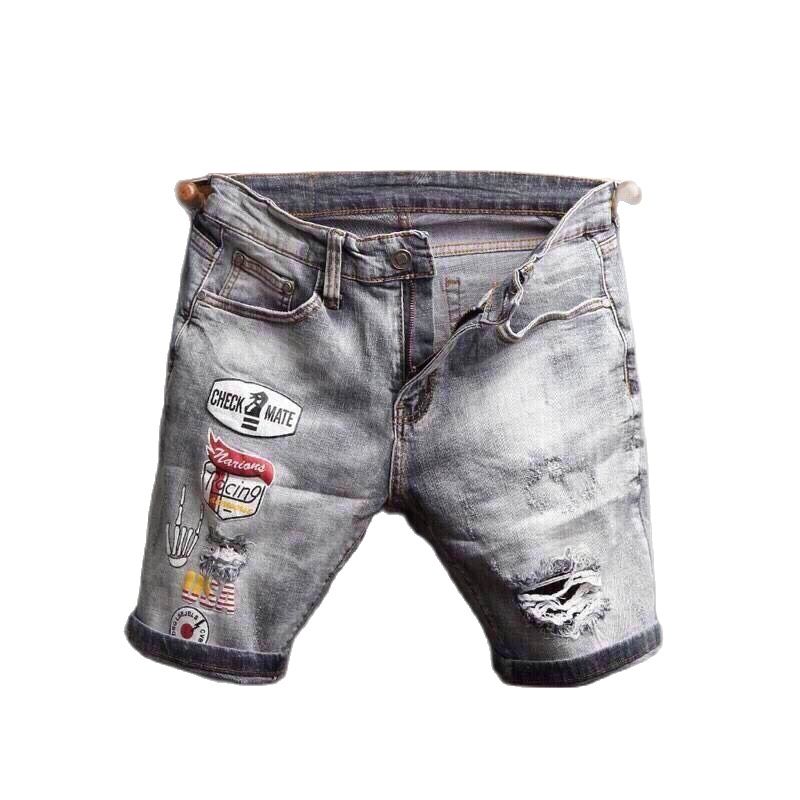 Quần short jean nam đen rách LOGO thêu vẩy sơn mẫu mới nhất vải dày form đẹp co dãn tốt cao cấp