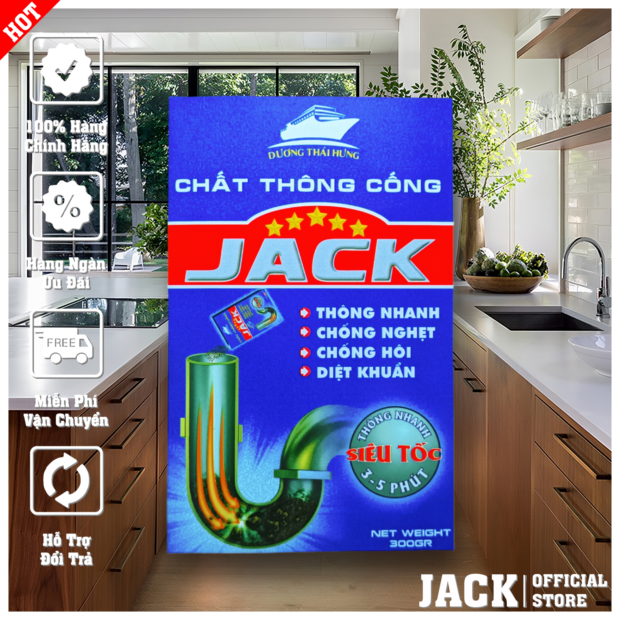 Bột thông cống, thông bồn cầu loại siêu mạnh, thông tắc nhanh chóng jack 300gr