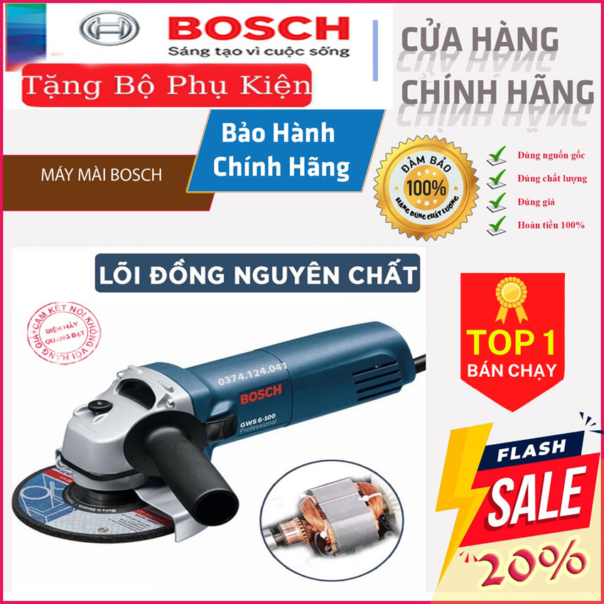 Máy mài cắt cầm tay bosh gws 6 100 , máy cắt sắt cầm tay 1 tấc ruột đồng 100% tặng lưỡi cắt bảo hành 12 tháng new full 5.0