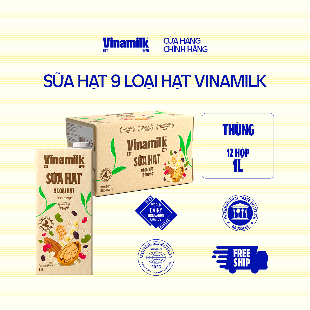 Sữa 9 loại hạt Vinamilk Super Nut - Thùng 12 hộp 1L