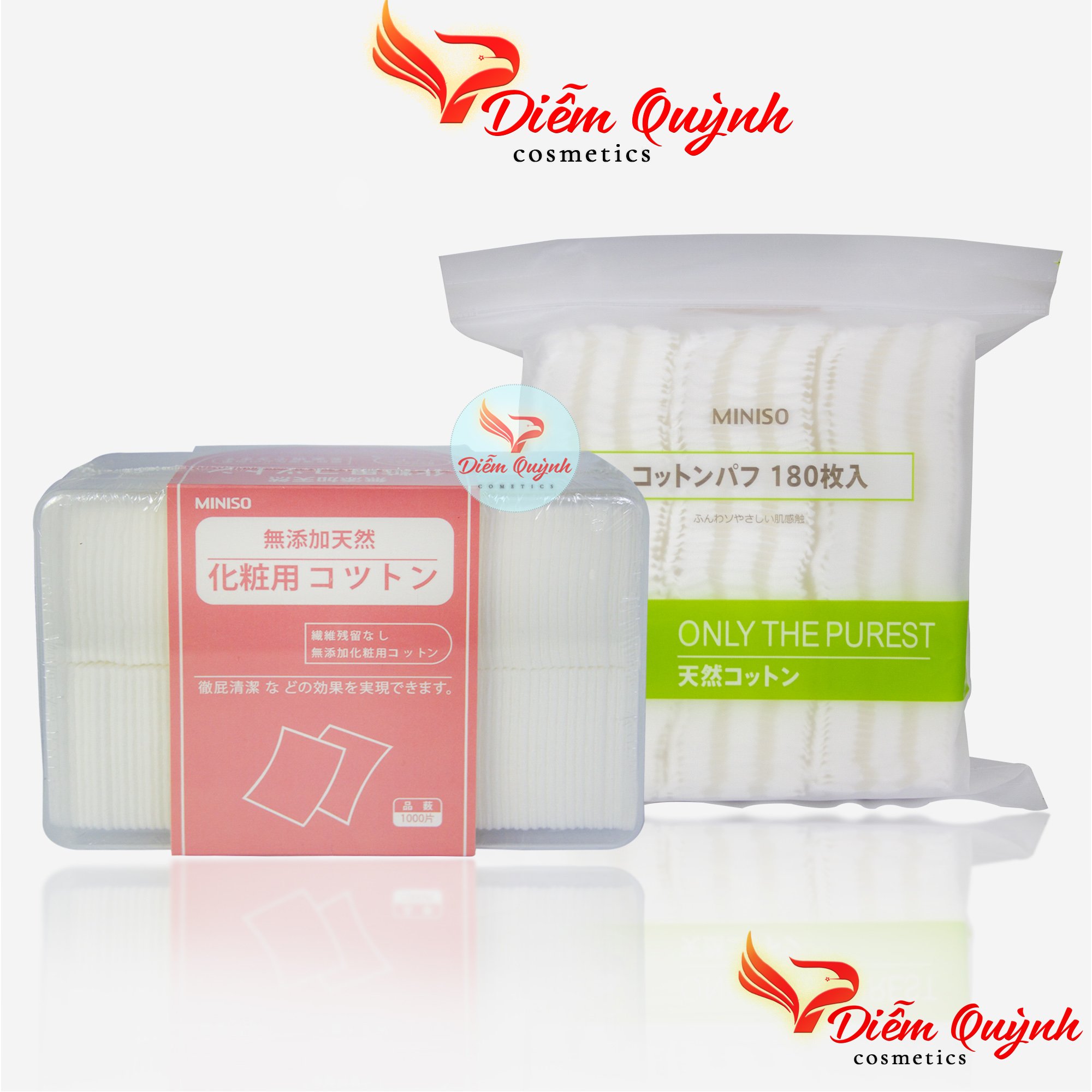 Bông tẩy trang Miniso Túi Dày 180 Và Hộp 1000 miếng mỏng Nhật Bản