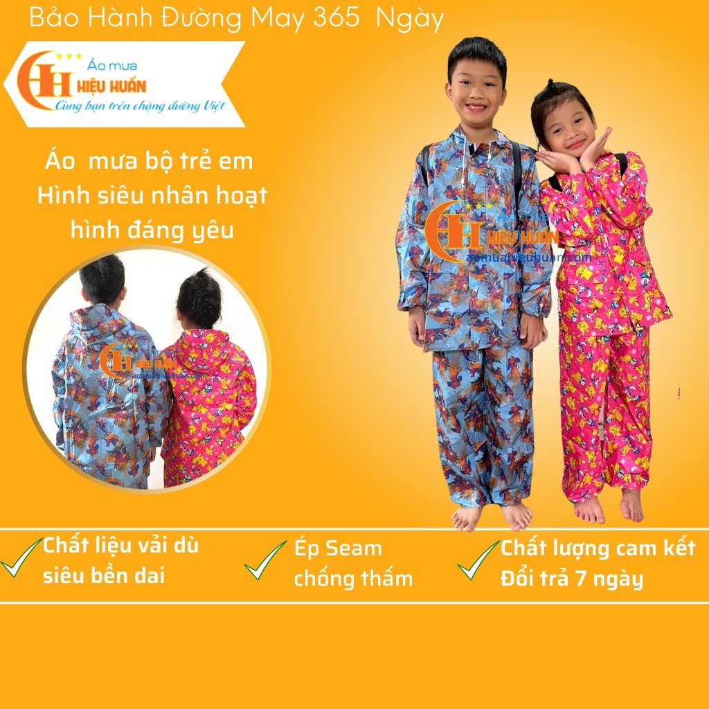 Áo Mưa Cho Bé, Áo Mưa Bộ Trẻ Em chất liệu vải dù siêu dai, siêu bền, chống rách áo mưa Hiệu Huấn