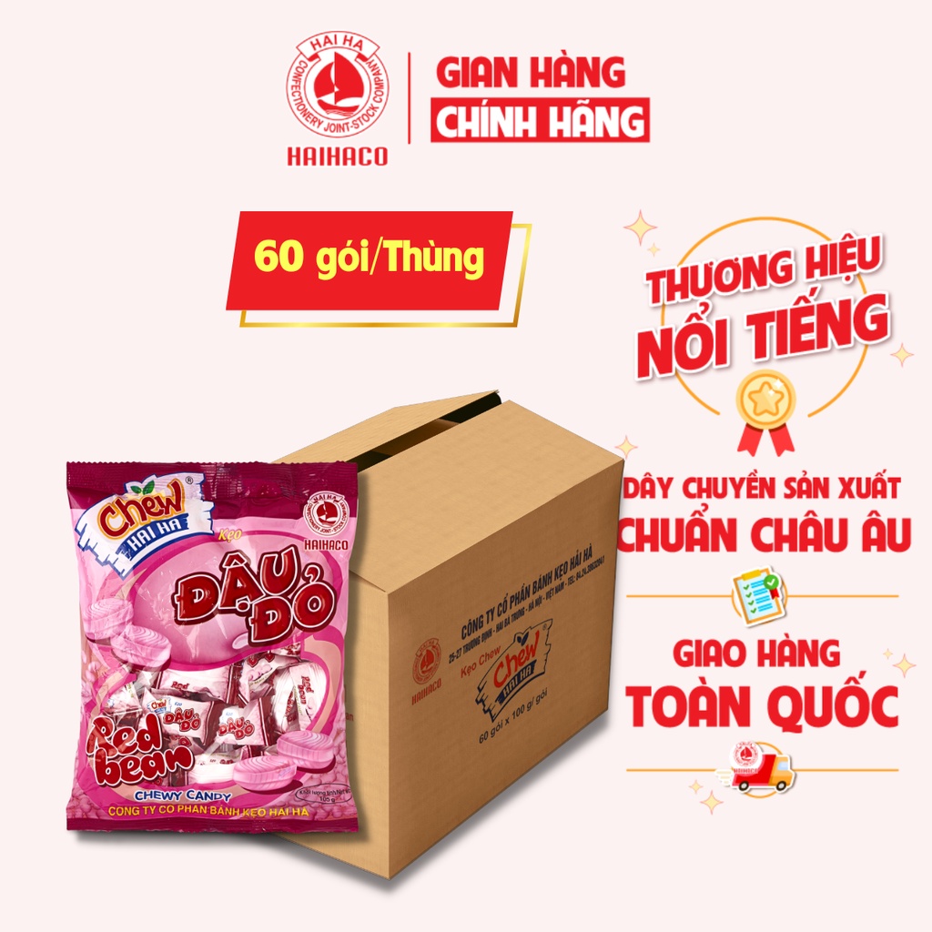 Kẹo chew đậu đỏ hải hà túi 100g - 60 túi/thùng