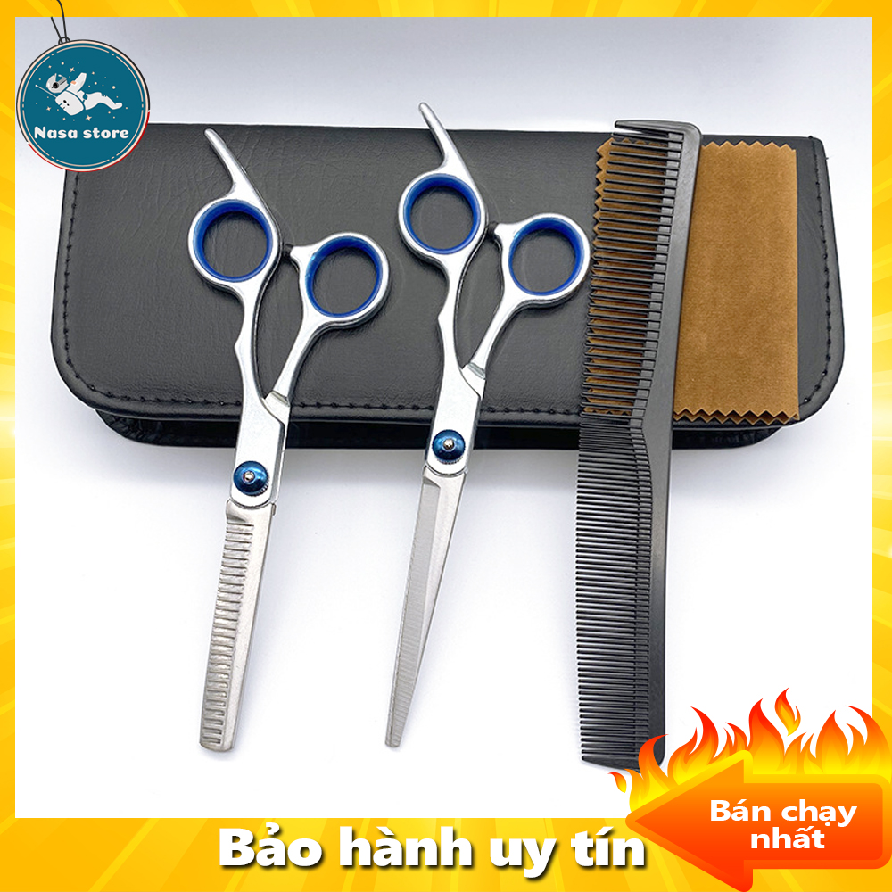 Combo kéo cắt tỉa tóc - Kéo cắt tóc, Kéo tỉa tóc chất liệu cao cấp trong bao da sang trọng, cắt tóc chuyên nghiệp, an toàn, chống gỉ, thiết kế thông minh dễ dàng sử dụng