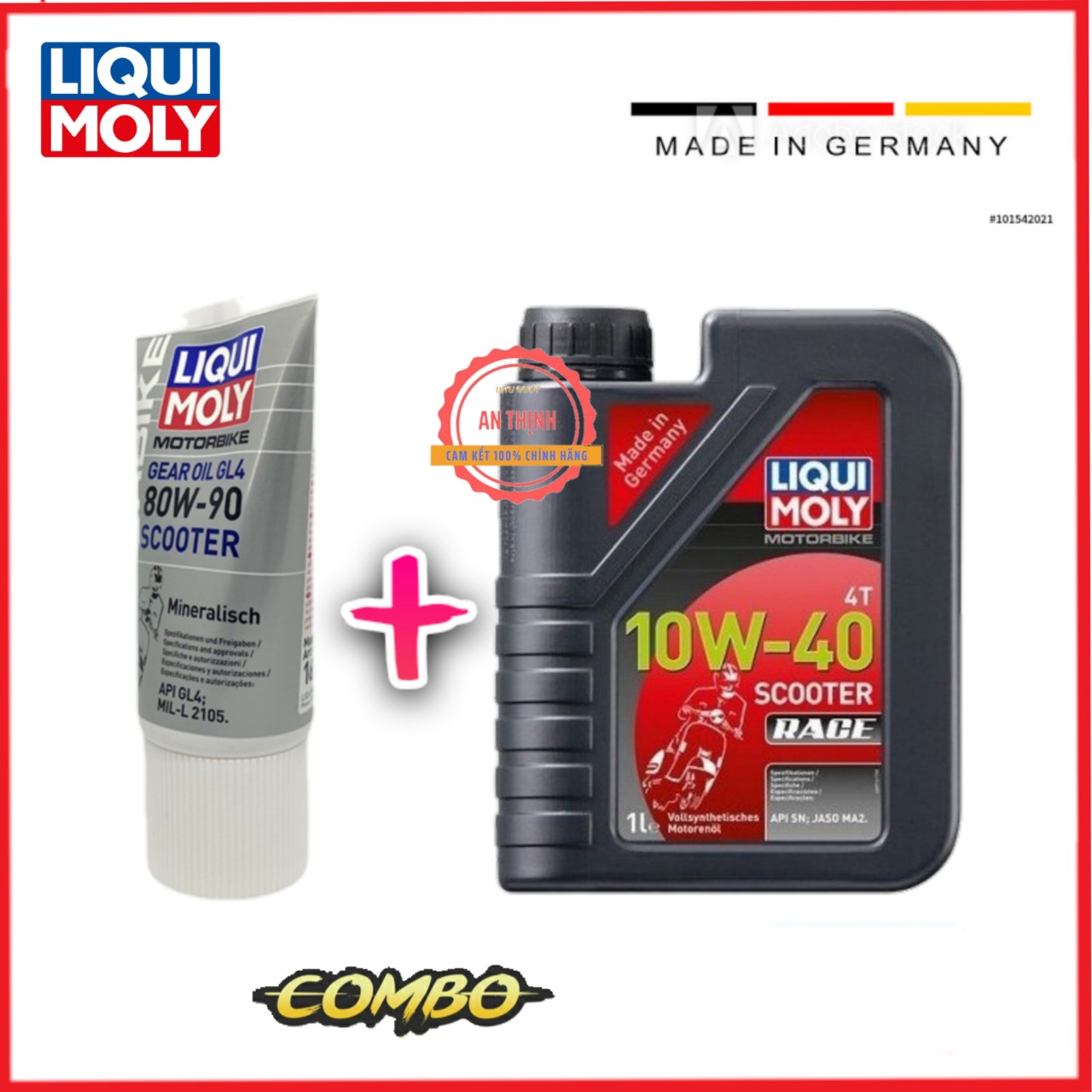 COMBO Nhớt Tay Ga Liqui Moly 4T 10W40 SN Plus Scooter Race 1 Lít Và Nhớt Láp Hộp Số Liqui Moly Gear Oil GL4 80W90 150ML- Nhập Khẩu Đức