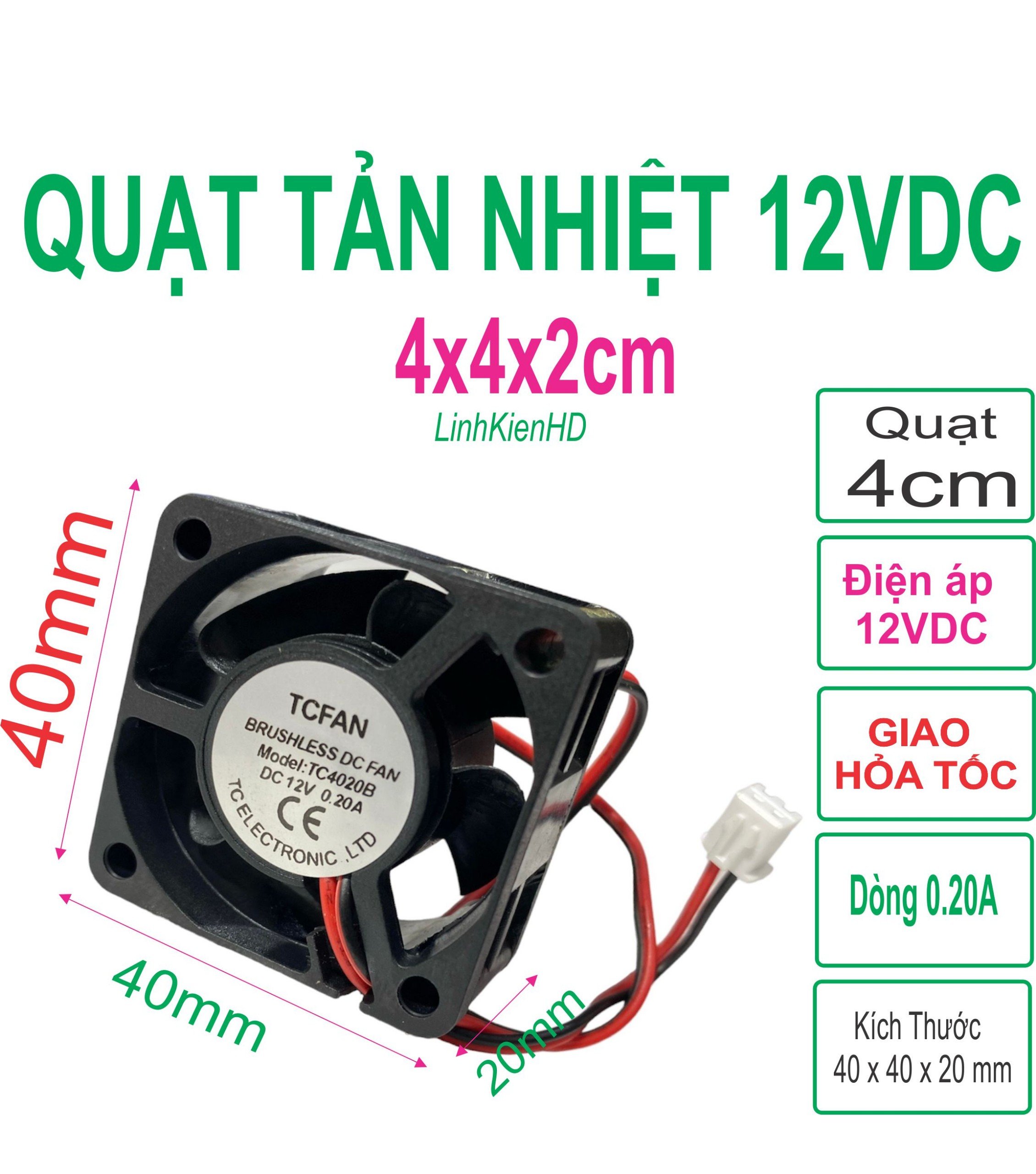 New Cooler Fan 12V 4X4X2 cm 0.20A-0.30A - Linhkien Hd Giá 30,000 Đồng*Miễn phí vận chuyển