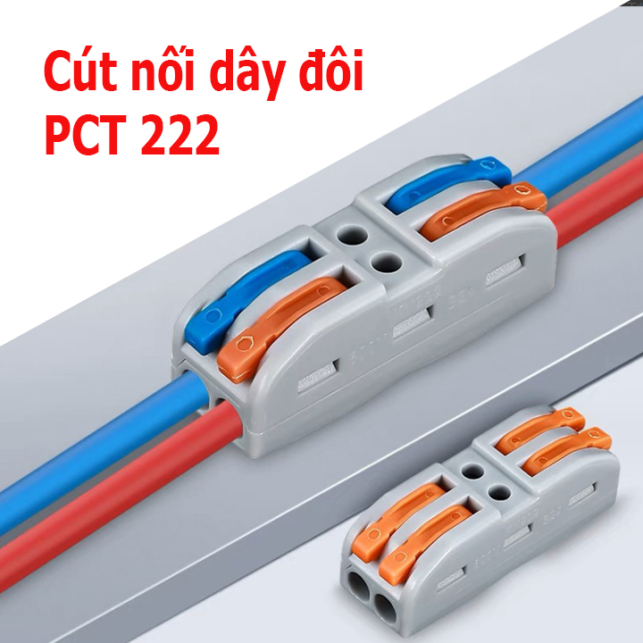 Bộ Cút nối dây điện nhanh PCT 222, jack nối dây điện, đầu nối, cốt nối dây điện nhanh đủ loại tải 32A 7kw loại 1