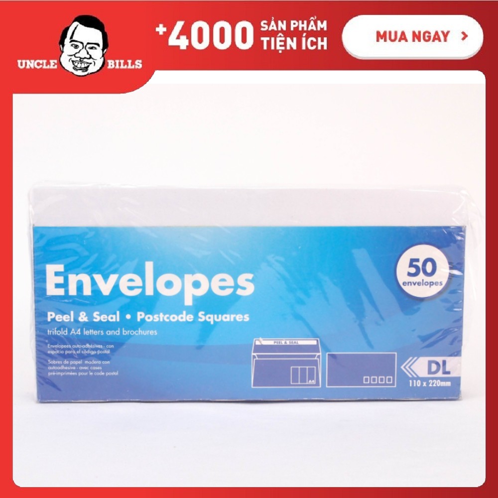 Bìa thư bóc dán 50 cái 11x22cm uncle bills sp0039
