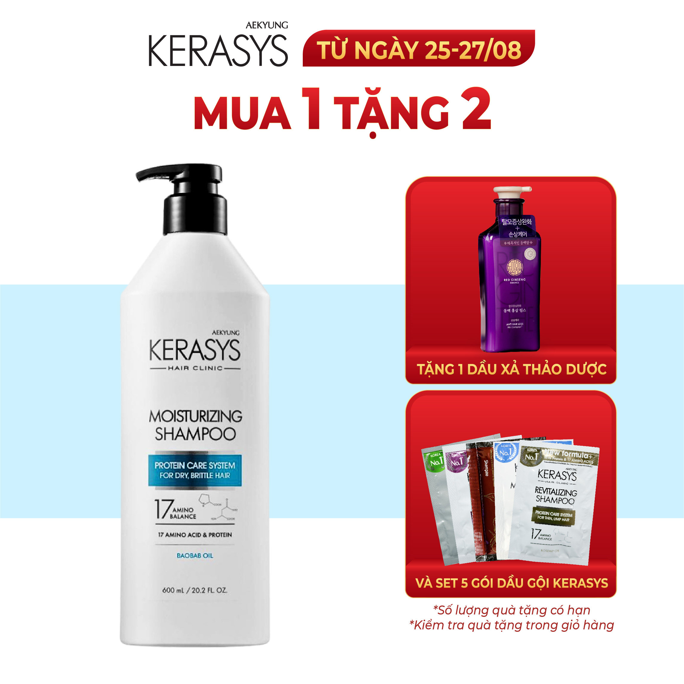 Dầu gội Kerasys Moisturizing Hàn Quốc tăng cường dưỡng ẩm cho tóc khô, xơ, dễ gãy 600ml