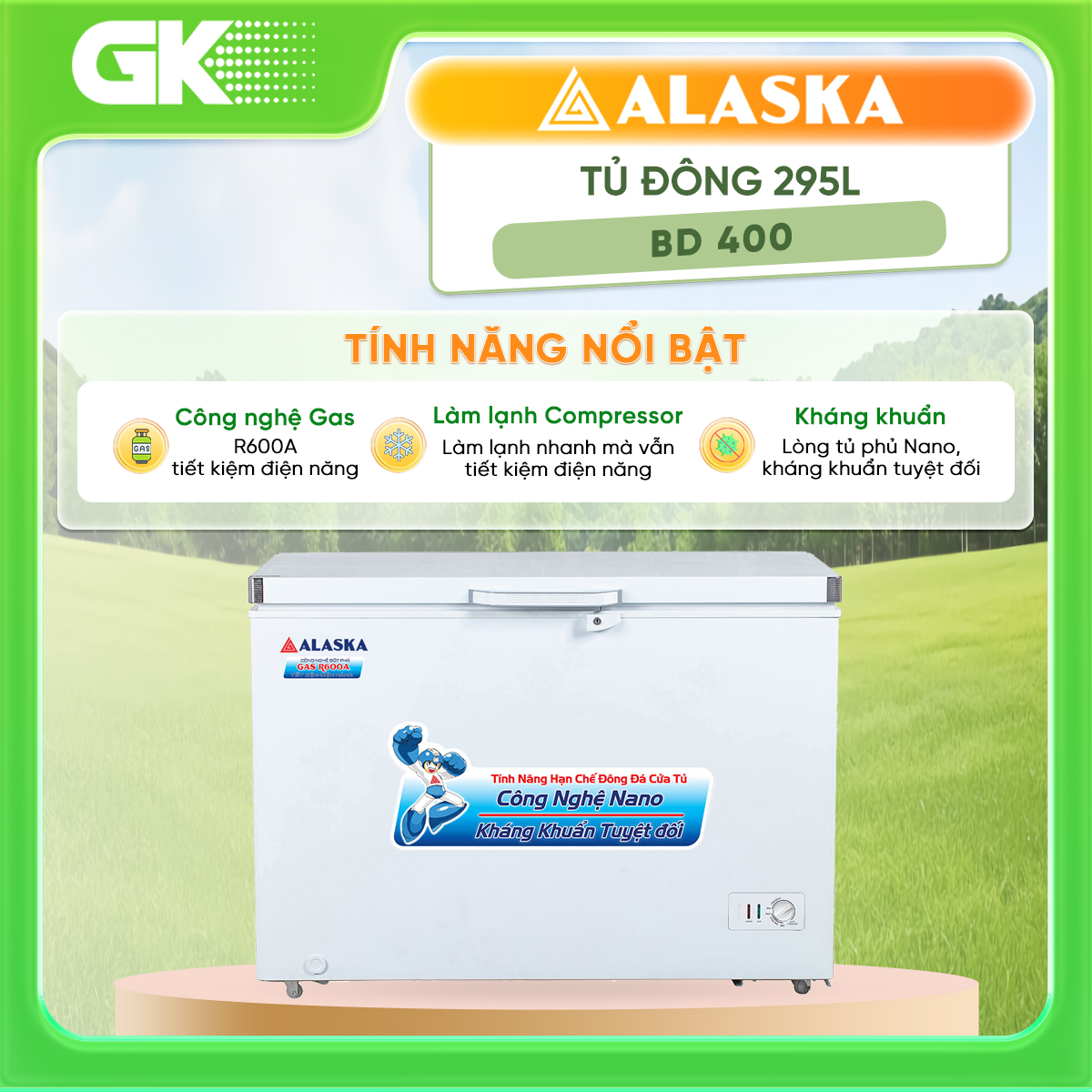 Tủ đông alaska 295 lít bd-400 - bd 400 - giao toàn quốc - làm lanh bằng compressor