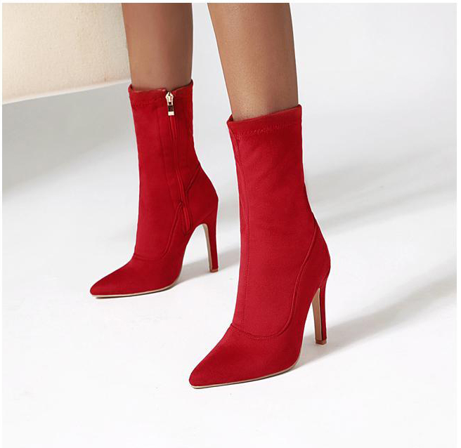 Boot lửng da lộn cao 11cm màu đỏ ĐƠN GIẢN GBN6003