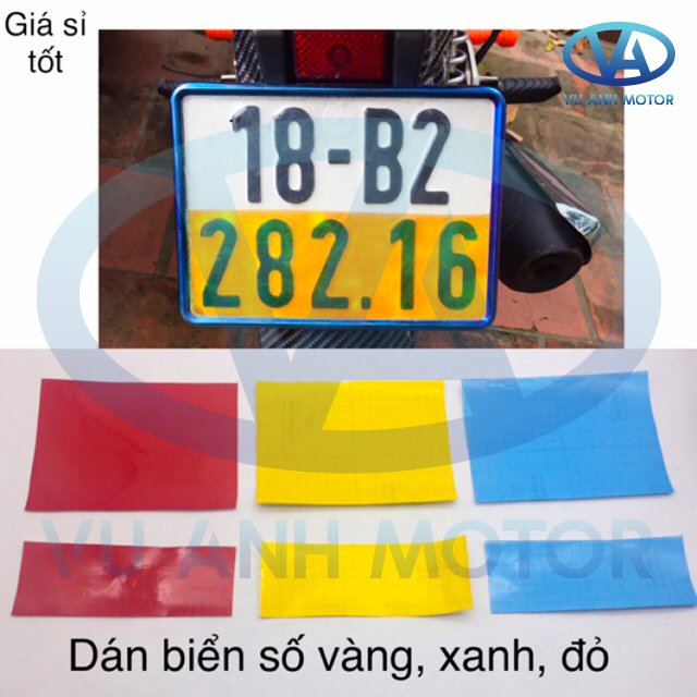 Decal dán biển số xe máy 3 màu vàng, xanh, đỏ trang trí biển số xe máy phong cách cá tính