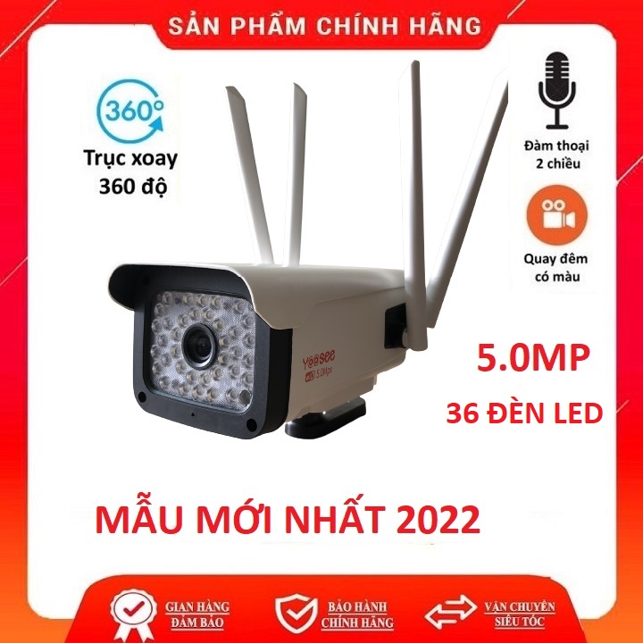 Bộ camera wifi yoosee ngoài trời xoay 5.0MP 4 ăng ten, 36 đèn led trợ sáng có màu ban đêm, đàm thoại 2 chiều, hình ảnh sắc nét