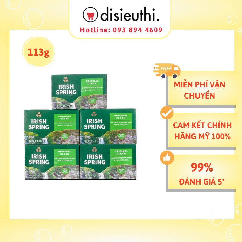 Set 5 Cục Xà Bông Cục Irish Spring Original Mỹ 113G x 5 Feel Clean And Fresh Hàng Nhập Mỹ