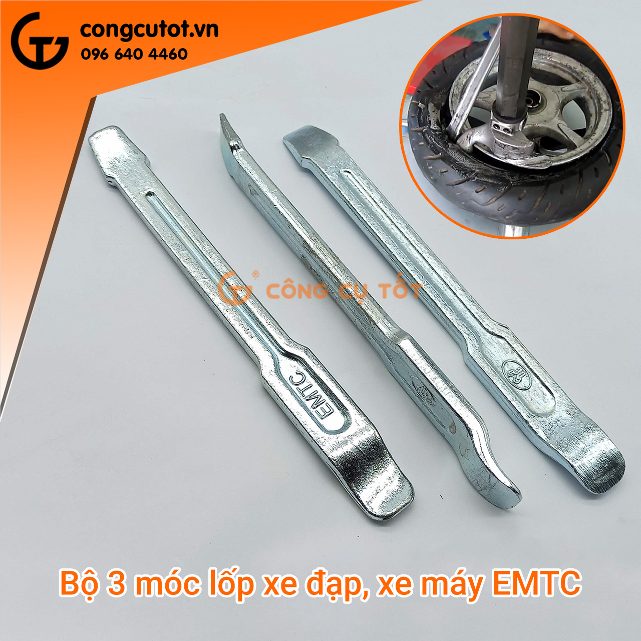 Bộ 3 móc lốp xe đạp, xe máy EMTC 200mm dày 7mm