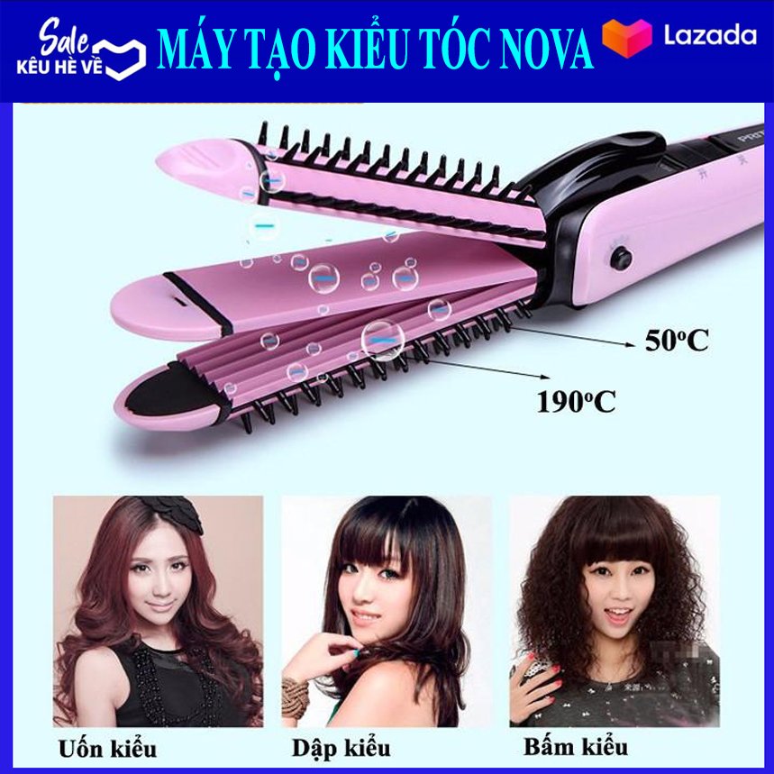 Lược điện đa năng 3 in 1 chức năng làm xoăn, uốn phồng, sấy cụp, Máy làm tóc nova 3 in1. Máy tạo kiểu tóc đa năng 3 trong 1 Nova NHC-8890