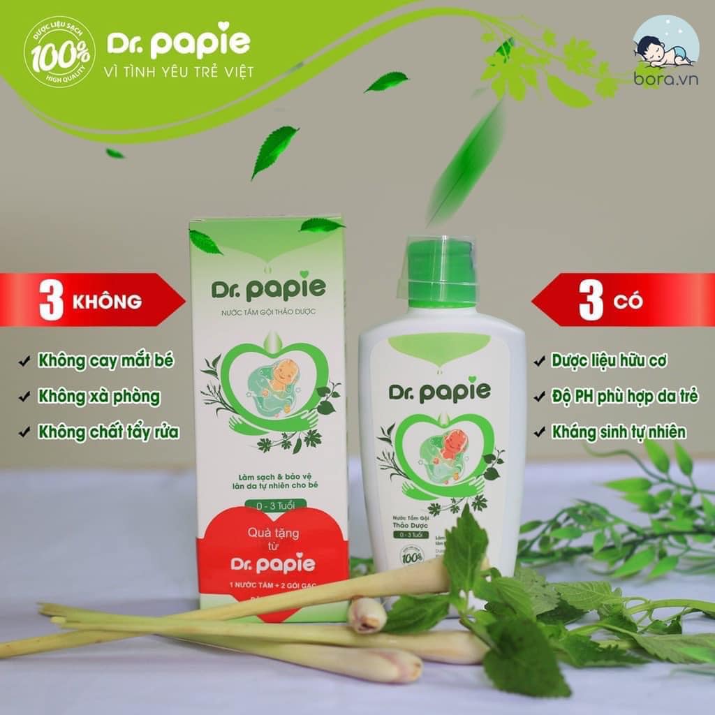 Sữa Tắm Gội Thảo Dược- Nước Tắm Thảo Dược Dr.Papie Dung Tích 230Ml An Toàn Cho Bé Sơ Sinh