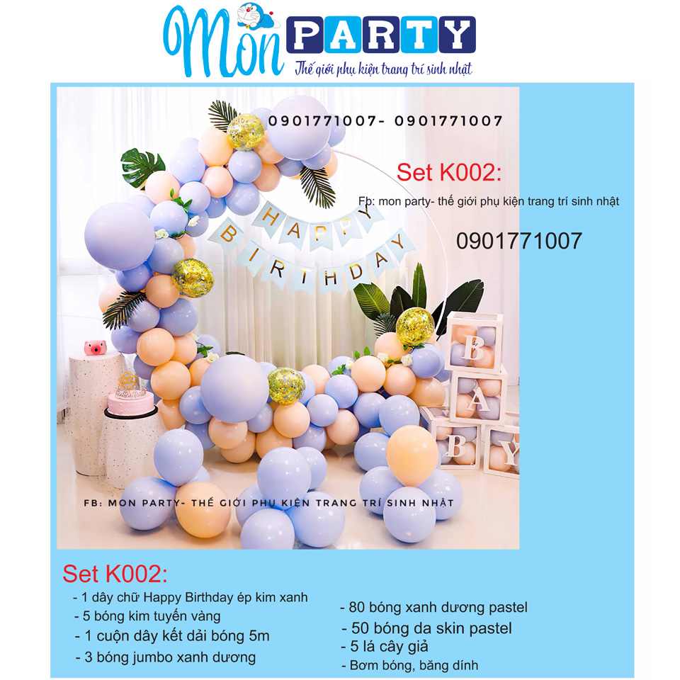 Set bóng trang trí sinh nhật đẹp kèm khung tròn, set trang trí tone màu pastel đẹp, trang trí sinh nhật