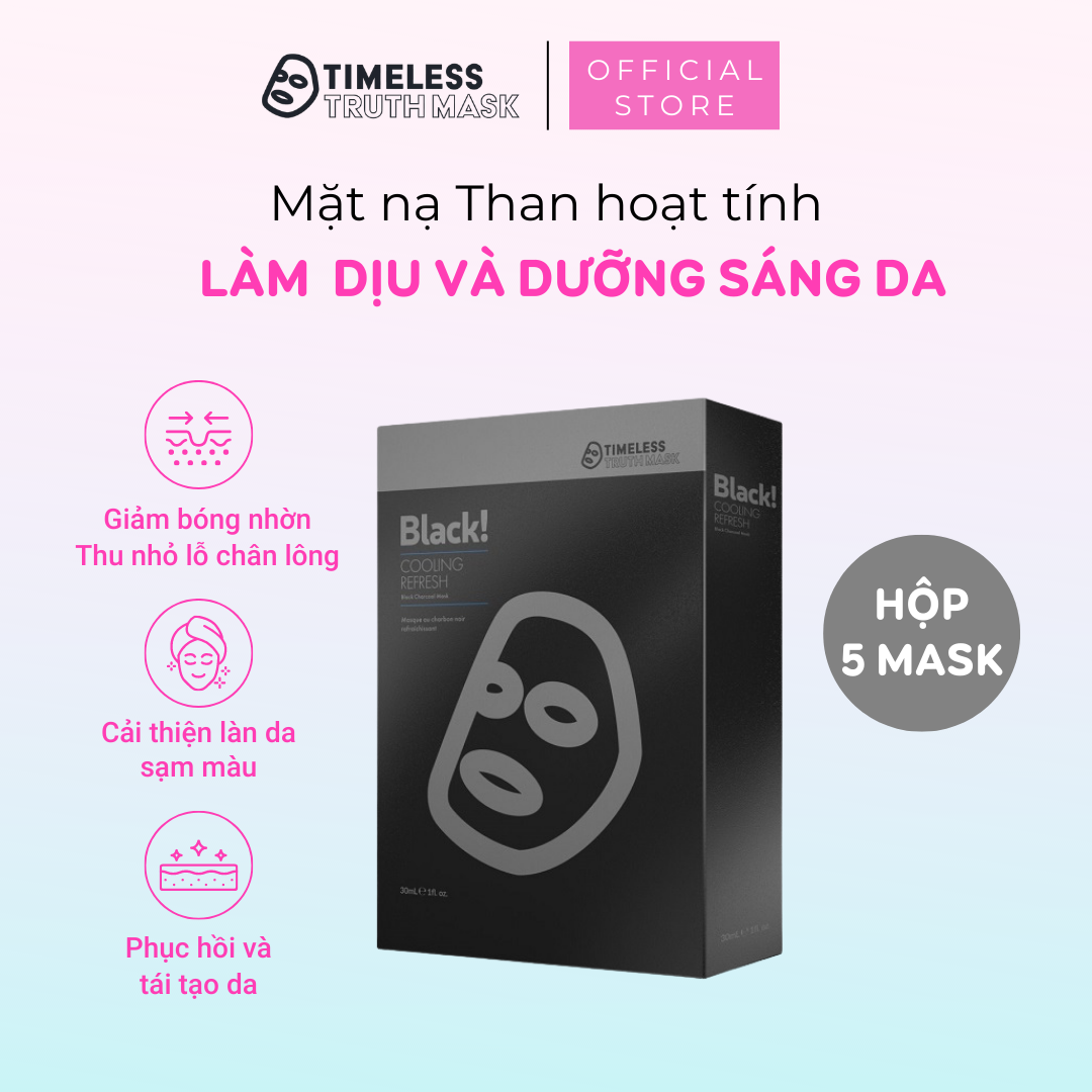Hộp 5 Miếng Mặt nạ dưỡng da than hoạt tính Timeless Truth Mask - Black Cooling làm mát và sáng da (30ml x 5 miếng)
