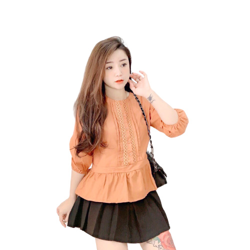 [HCM]Áo kiểu nữ thắt eo viền ren trước tay dài cổ vuông thời trang mới phong cách Hàn Quốc Av 104