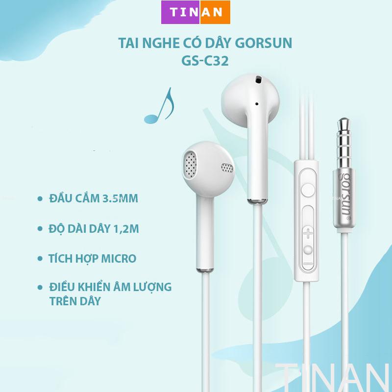Tai nghe có dây gorsun gs-c32, tích hợp micro, đầu cắm 3.5mm, dài 1.2m