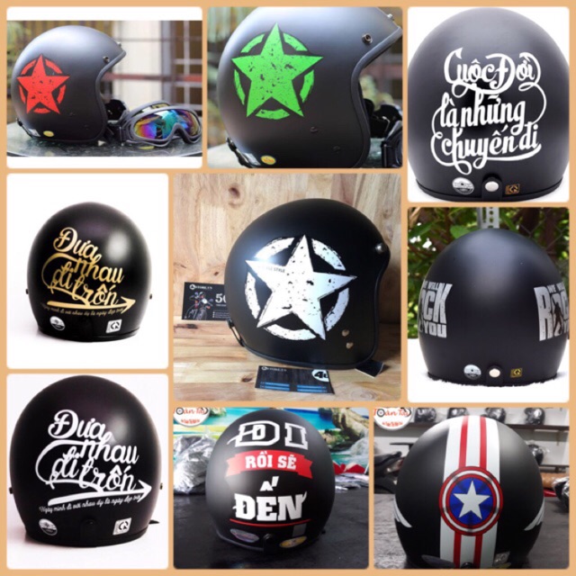 Mũ bảo hiểm 3/4 đi phượt tem ngẫu nhiên do shop chọn
