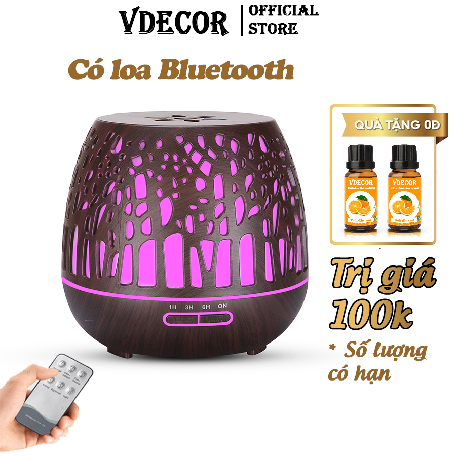 Máy xông tinh dầu vdecor tích hợp loa bluetooth trụ cây, dung tích 500ml