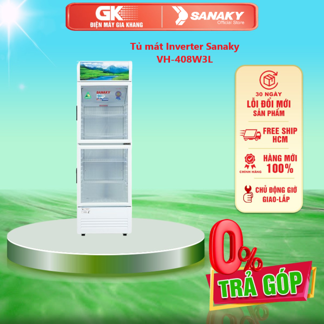Tủ mát inverter sanaky vh-408w3l dung tích có thể sử dụng 340 lít - bảo hành 2 năm - giao toàn quốc