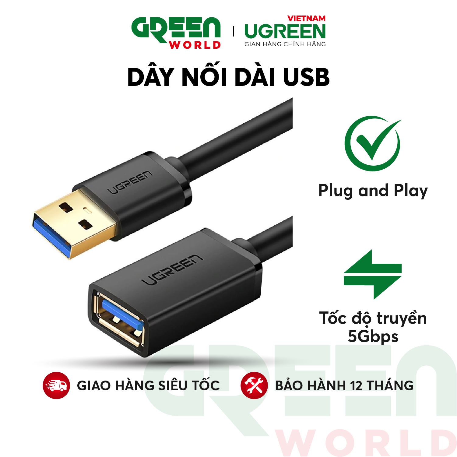 Dây nối dài USB 3.0 dài 1-3M UGREEN US129
