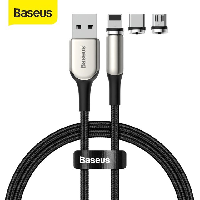 Cáp dây sạc nhanh Baseus Nam Châm Cable USB For Lightning (2.4A)/Micro USB (2.4A)/Type C (3A), chiều dài 1m, truyền dữ liệu tốc độ cao 480Mbps 2.4A, dây siêu bền