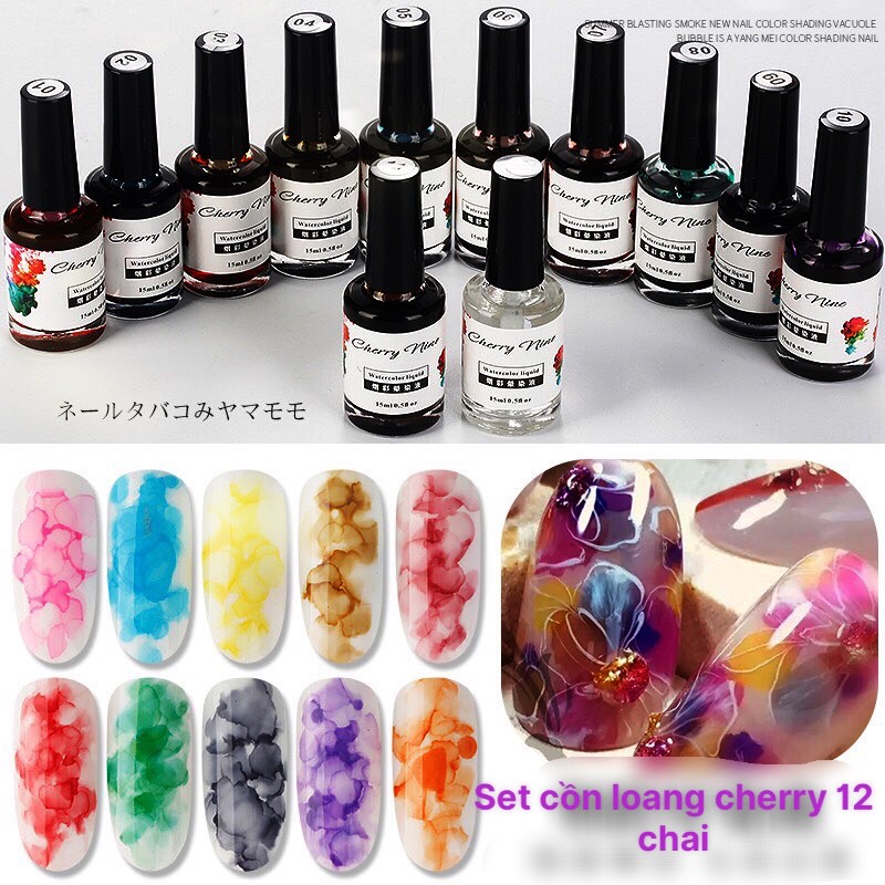 Set cồn loang cherry 12 chai trang trí móng