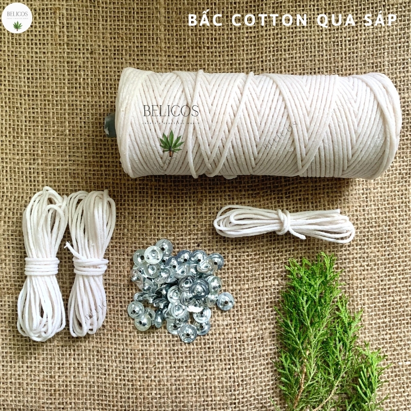 Bấc nến cotton nhúng sáp kèm đế sắt tròn