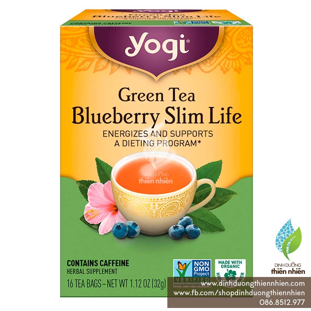 Trà hữu cơ yogi green tea blueberry slim life, giúp giữ dáng thon gọn