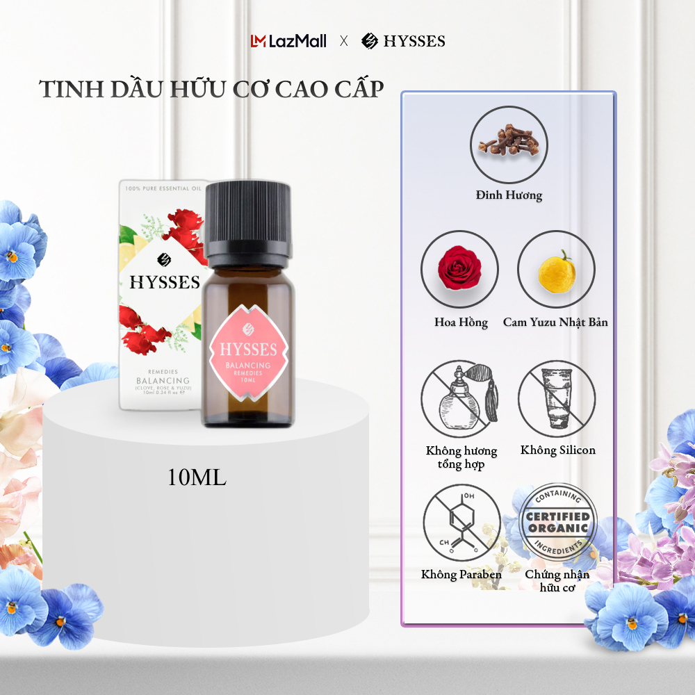 Tinh Dầu Cao Cấp Hysses Remedies Balancing Mùi Hương Thơm Dịu, Chống Oxy Hóa, Làm Dịu Căng Thẳng Và Lo Lắng Với Chiết Xuất Mận & Chanh Yuzu Nhật Bản Hữu Cơ Tự Nhiên