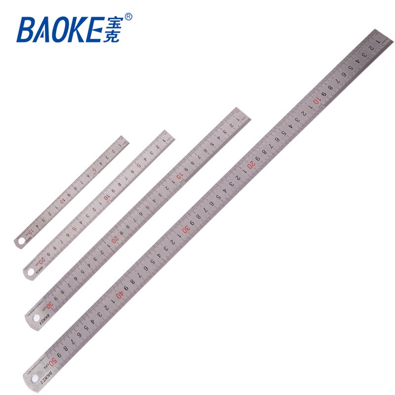 Thước kẻ thép không gỉ-khắc chìm in 2 màu dài 15-50cm Baoke