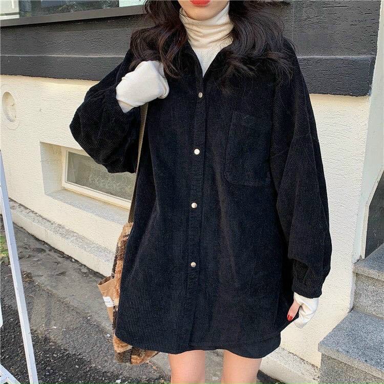 Áo Sơ Mi Nhung Tăm❤️Áo Sơ Mi Form Rộng Unisex Nam/Nữ Phong Cách Hàn Quốc Ulzzang Nupakachi