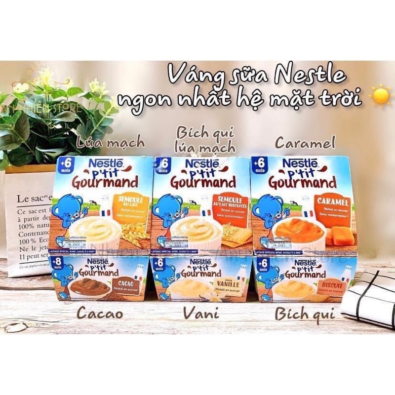 [3/2022]Váng sữa NESTLE Pháp 6m vỉ 6 hộpx60gr vị Vani