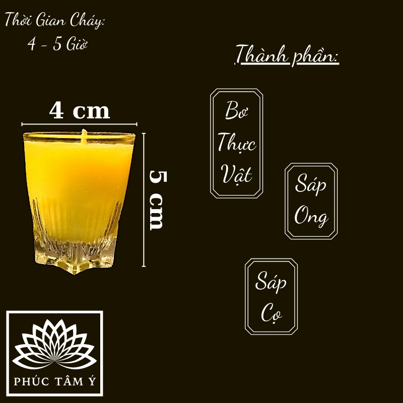 Nến Bơ Thực Vật Hộp 12 Ly, Không Khói, Không Mùi, An toàn cho sức khỏe, thời gian cháy từ 4 - 5 giờ