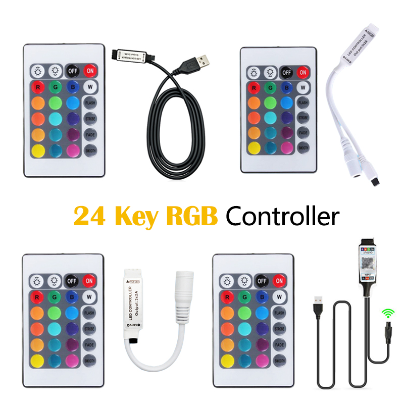 Dc 5v 12v 24 key led ir rgb wireless remote dimmer control usb led strip lights controler for rgb sm d 3528 5050 led strip