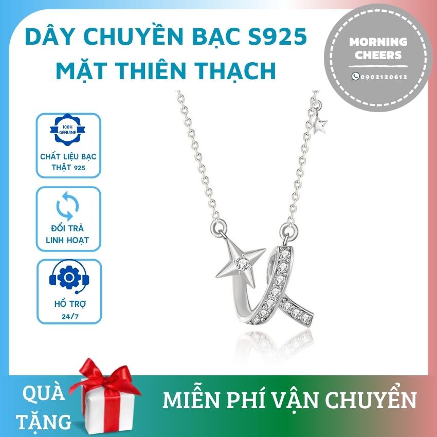 [Freeship + Quà 20k] Dây chuyền nữ Bạc Ý 925 Mặt hình thiên thạch lấp lánh tặng hộp đựng trang sức siêu cute và khăn lau trang sức, Morning Cheers Shop