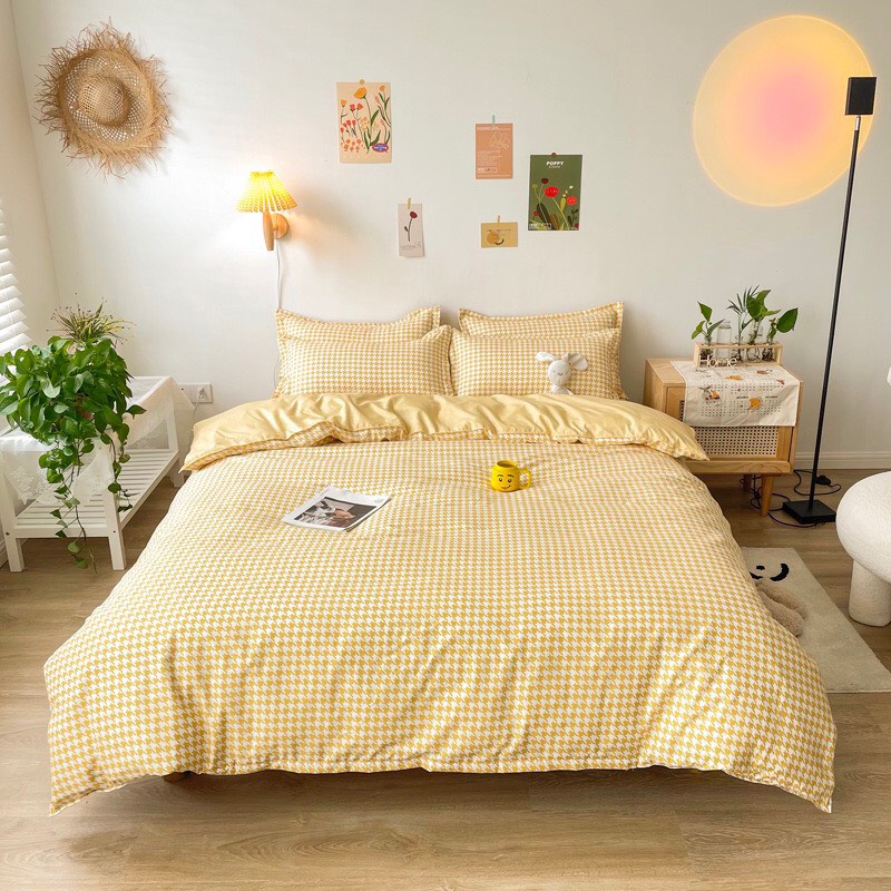 Trọn Bộ 4 Món Cotton Poly Nhập Mẫu SỌC ROMA VÀNG  Nhã nhặn, Tinh tế