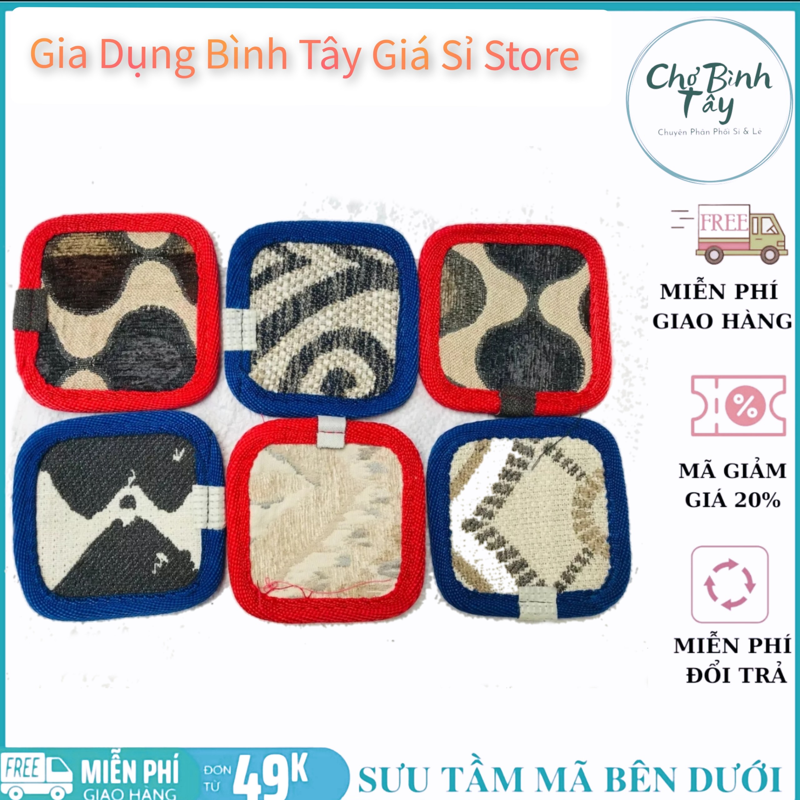 Đế lót ly chống thấm, combo 10 cái đế lót ly vải nỉ siêu thấm hút, đế lót ly cách nhiệt loại vuông giá rẻ