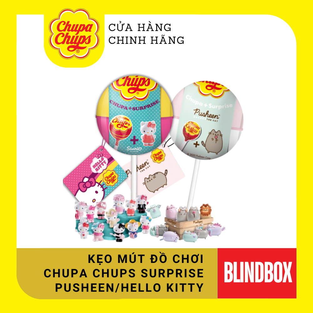 Que kẹo mút Hương dâu đầy bí ẩn Chupa Chups sưu tầm những chú mèo dễ thương Pusheen, Hello Kitty (1 que)