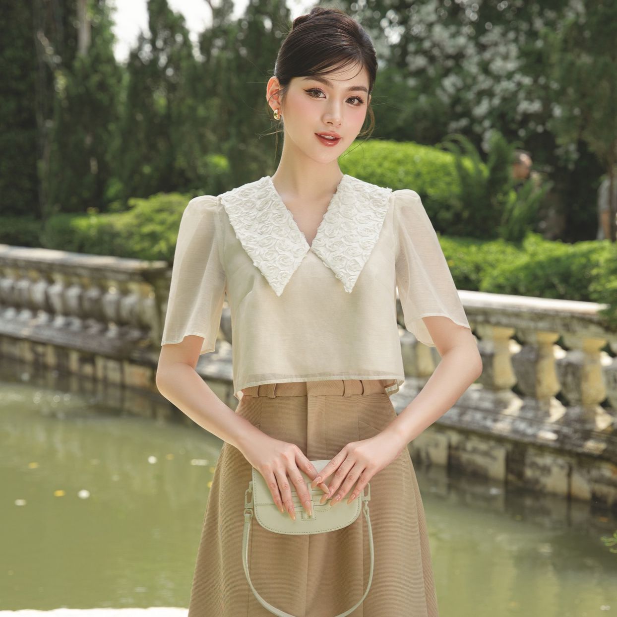 Olv - áo kiểu trơn ngắn elias fleur top