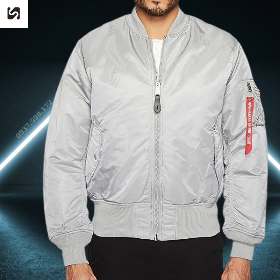 Áo pilot Ma-1 hàng chính hãng Alpha industries phiên bản cờ Mỹ in lời thề 12 ngôn ngữ - màu Bạch Kim