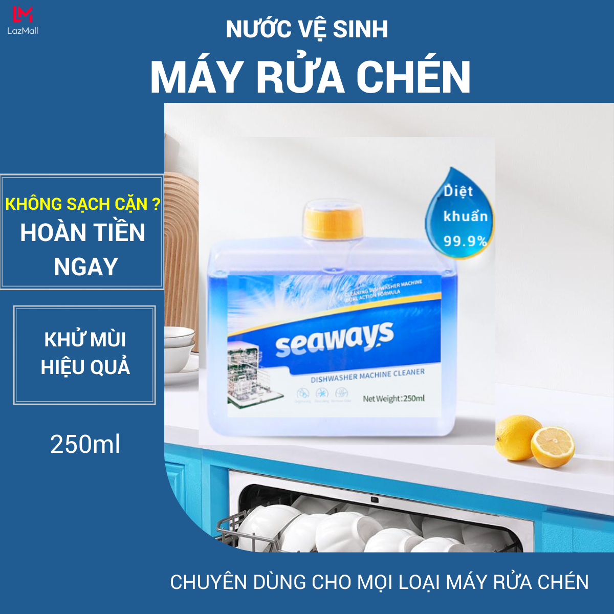 Dung dịch vệ sinh máy rửa chén bát seaways - chai 250ml