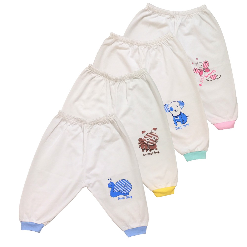 [HCM]Quần Dài Sơ Sinh Cotton Trắng Viền Màu Thái Hà Thịnh Cho Bé 0-9kg