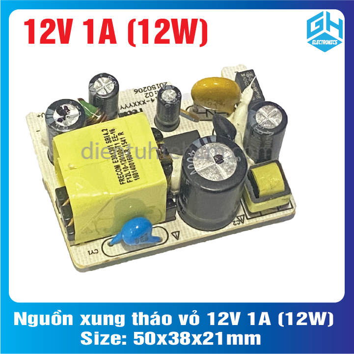 Board nguồn tháo vỏ 12v 1a 50x38x21mm