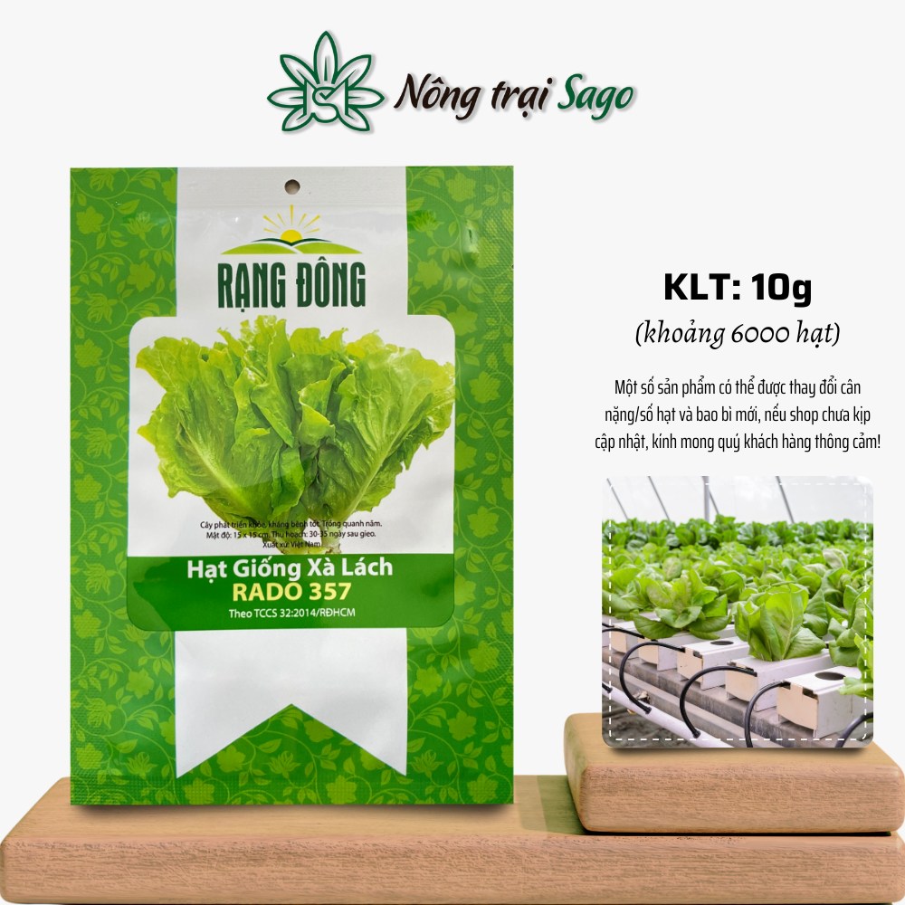 Hạt giống Xà Lách Rado 357 (10g~6000 hạt) Xà lách Dún dễ trồng, nảy mầm tốt, nhanh thu hoạch, hiệu Hạt giống Rạng Đông - Nông Trại Sago