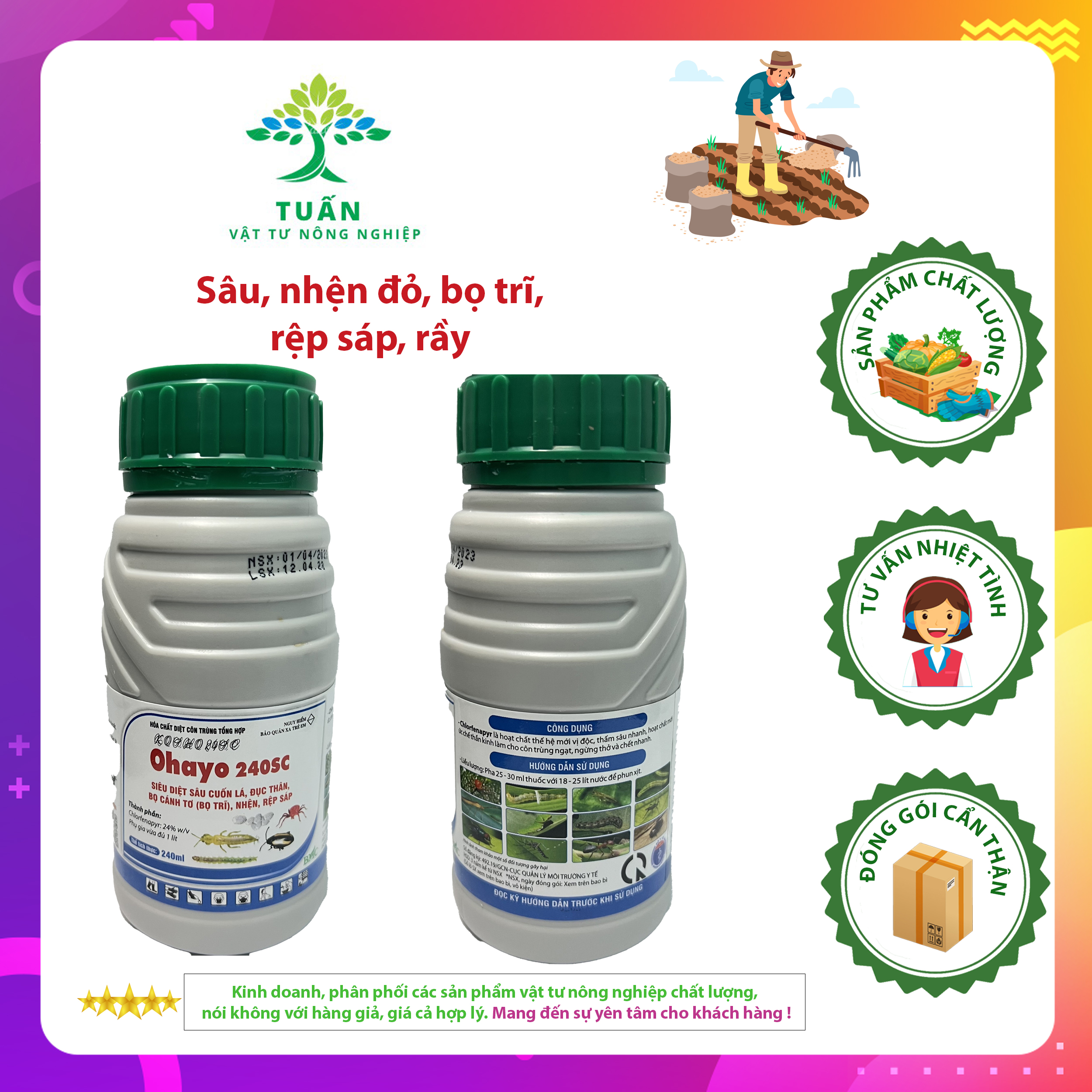 Thuốc trừ sâu OhayO 240SC loại bỏ sâu, bọ trĩ, nhện đỏ Mai vàng